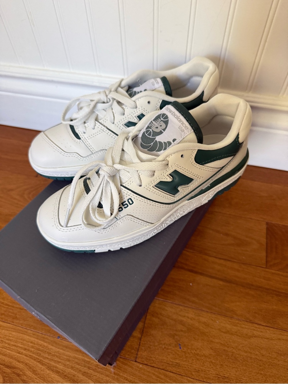New Balance 550 White and Dark Green Sneakers